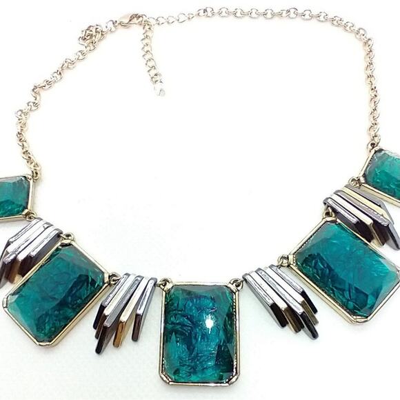 Necklace Opalescent Teal Gems Metal Spacers Gold Tone Chain Lobster Claw Clasp - Picture 1 of 4